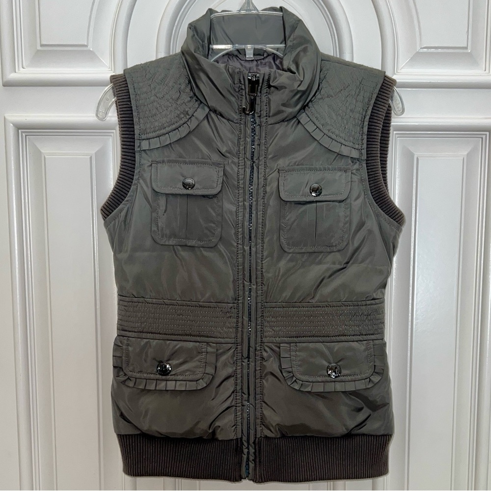 Juicy Couture Vintage Gray Quilted Zip-Front Utility Vest